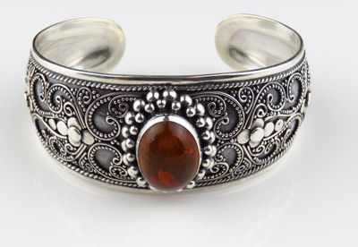 Sterling Silver Amber Gemstone Bangle Bracelet BBB_250J