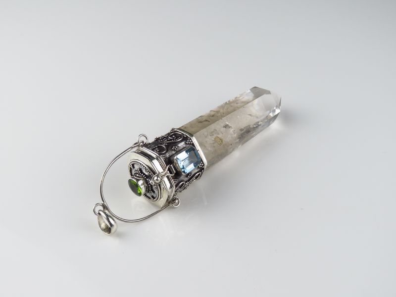 Sterling Silver Blue Topaz Green Quartz Gemstone Quartz Pendant BGP_1051