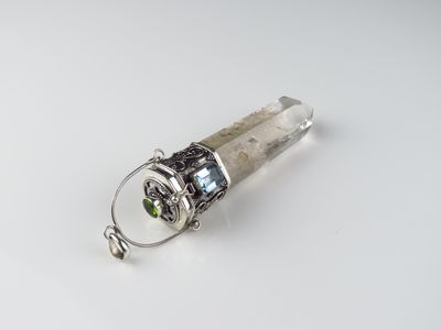 Sterling Silver Blue Topaz Green Quartz Gemstone Quartz Pendant BGP_1051