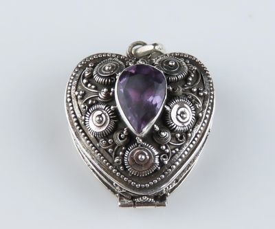 Sterling Silver Hearth Shape Amethyst Gemstone Locket Pendant BGP_1048J