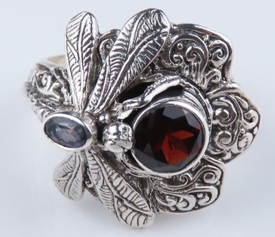 Sterling Silver dragonfly design Garnet Kyanite Gemstone Ring BR_1247J