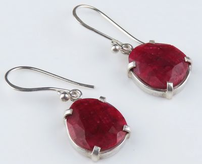 Sterling Silver Round Shape Ruby Gemstone Dangle Earring BERG_544J