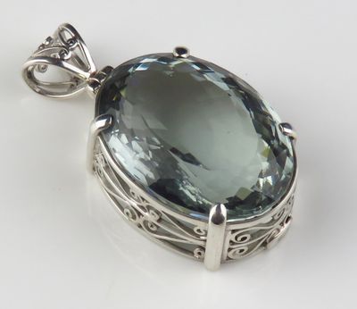 Sterling Silver Oval Shape Green Amethyst Gemstone Pendant BGP_1076J