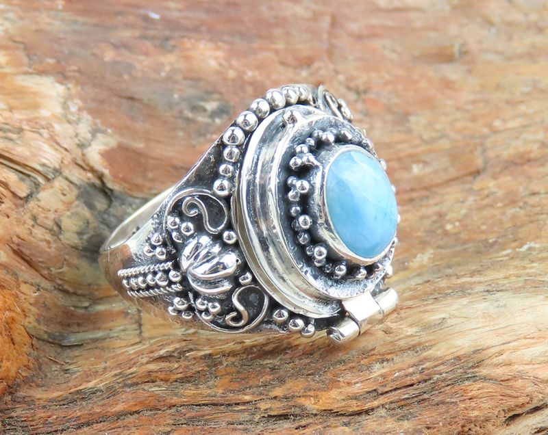 Sterling silver, Larimar, Bali locket ring BR-1224J