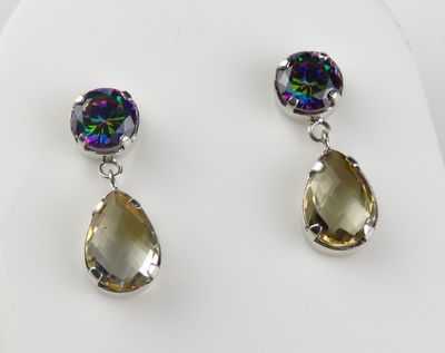 Sterling Silver Mystic Quartz Citrine Gemstone Dangle Earring BERG-547J