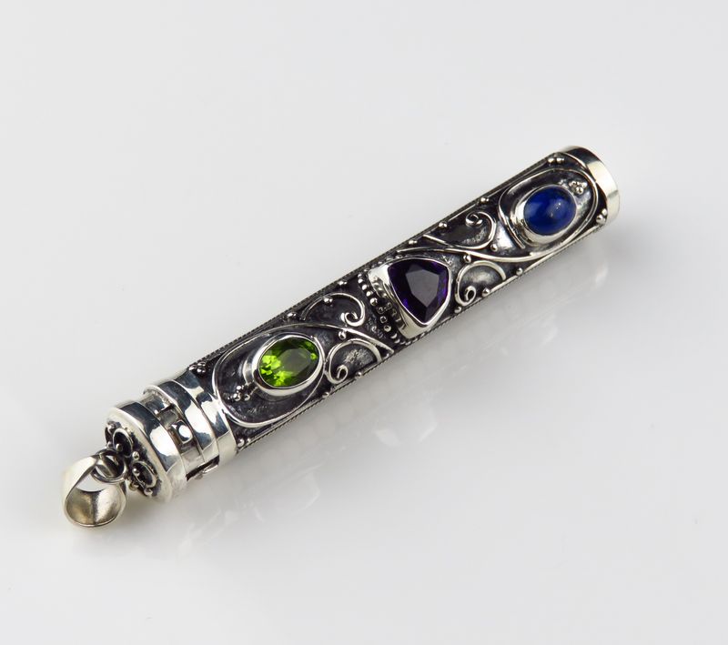 Sterling Silver Peridot Lapis Amethyst Gemstone Perfume Pendant BGP-1074J