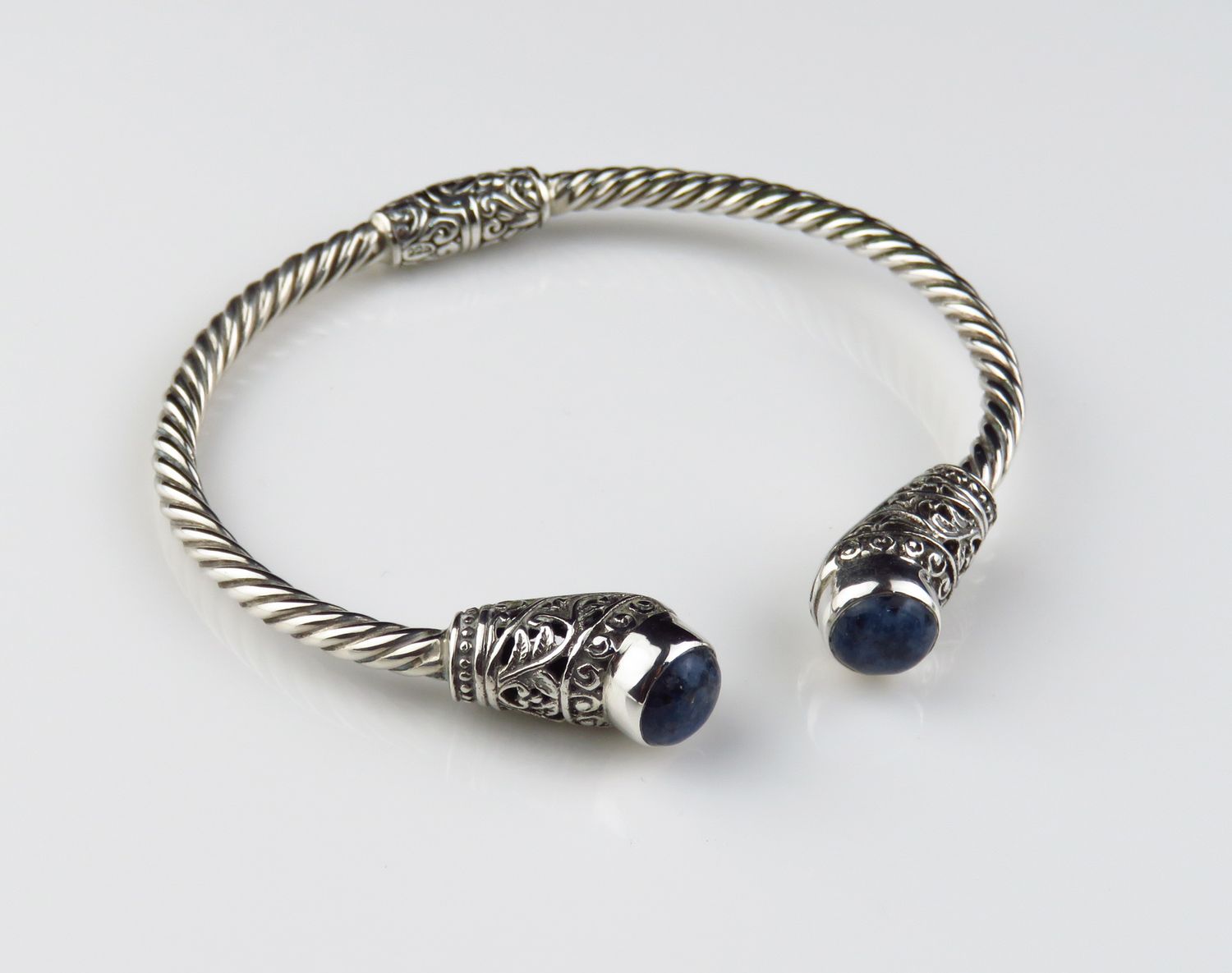 Sterling Silver Lapis Lazuli Gemstone Bangle Bracelet BBB-176J