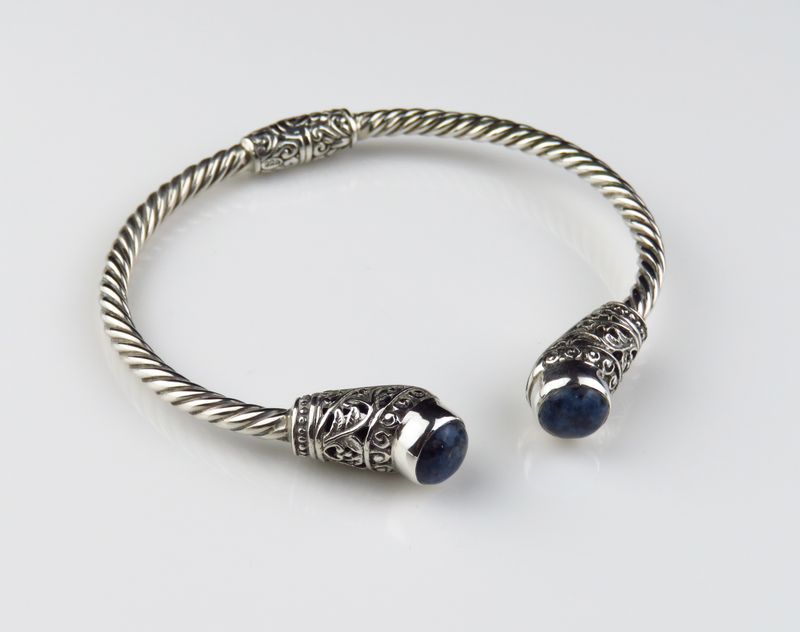Sterling Silver Lapis Lazuli Gemstone Bangle Bracelet BBB-176J