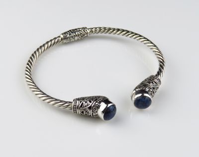 Sterling Silver Lapis Lazuli Gemstone Bangle Bracelet BBB-176J