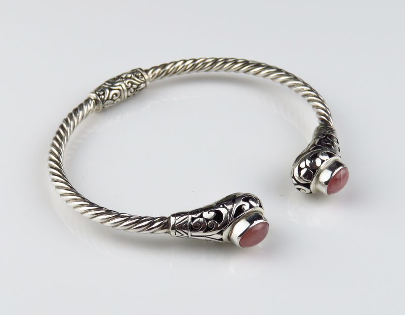 Sterling Silver Rhodocrosite Gemstone Bangle Bracelet BBB-231J