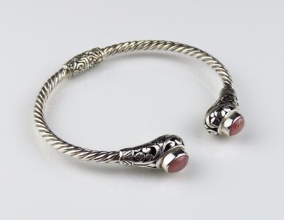 Sterling Silver Rhodocrosite Gemstone Bangle Bracelet BBB-231J