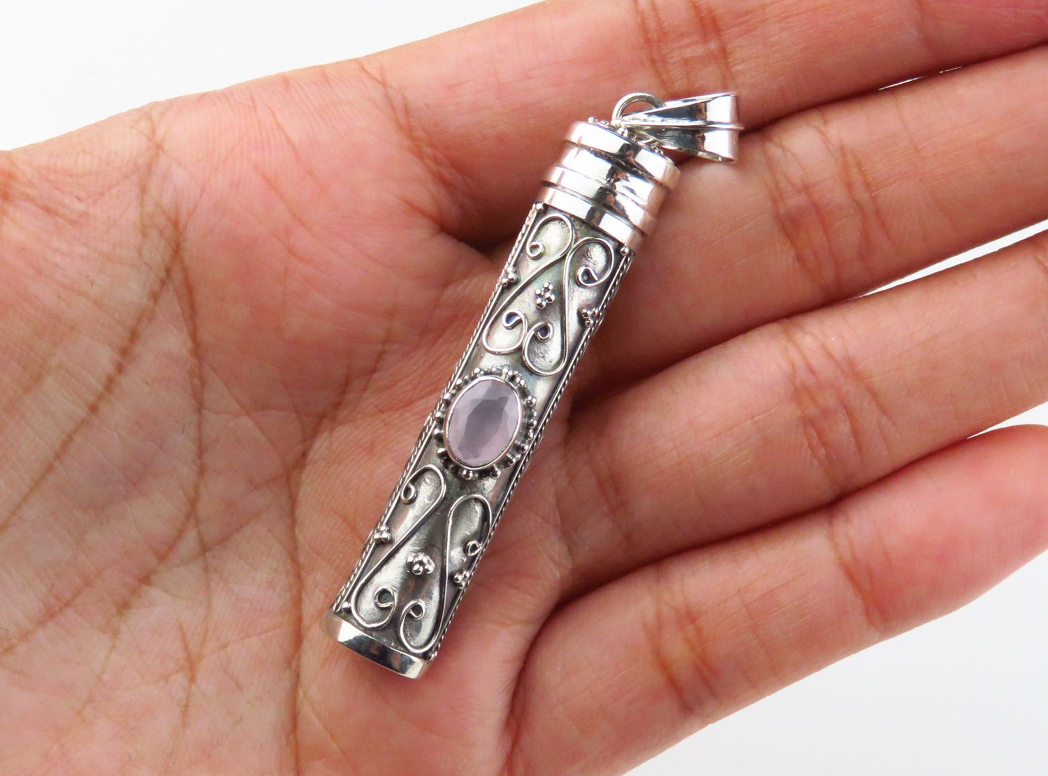 Sterling Silver Rose Quartz Gemstone Perfume Pendant BGP-928J