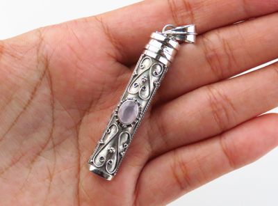Sterling Silver Rose Quartz Gemstone Perfume Pendant BGP-928J