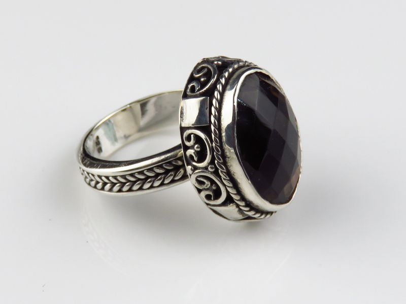 Sterling Silver Smoket Quartz Gemstone Ring BR-325J