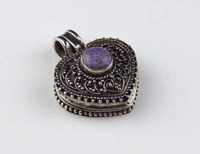 Sterling Silver Charoite Gemstone Hearth Shape Locket Pendant BGP-407J