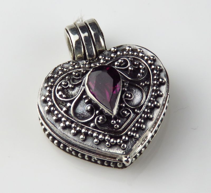 Sterling Silver Rhodolite Gemstone Hearth Shape Locket Pendant BGP-1084J