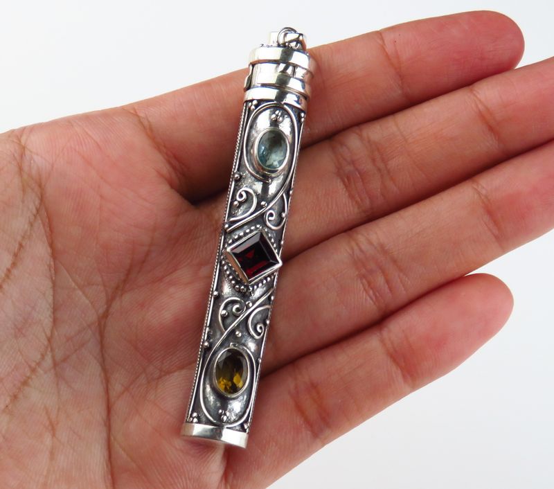 Sterling Silver Garnet Citrine Blue Topaz Gemstone Perfume Pendant BGP-1099J