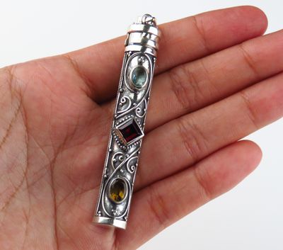 Sterling Silver Garnet Citrine Blue Topaz Gemstone Perfume Pendant BGP-1099J