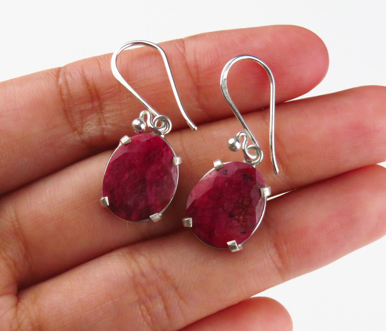 Sterling Silver Ruby Gemstone Dangle Earring BERG-549J