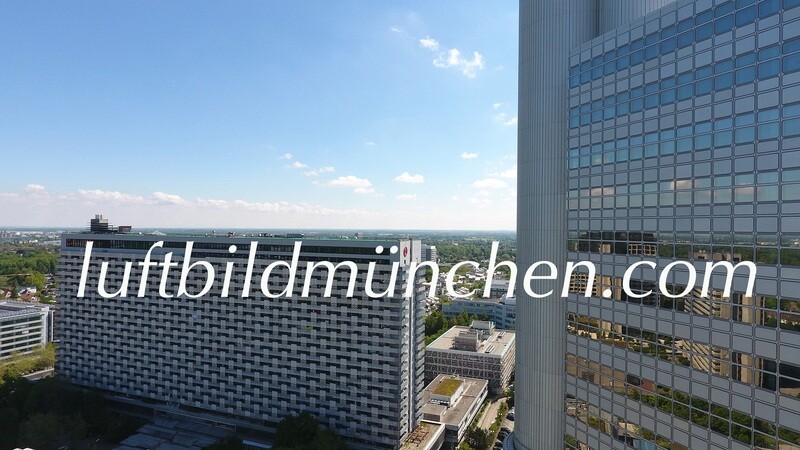 Luftbildfoto, Luftaufnahme, Luftbild, Foto mit Drohne, München, Foto von oben, Arabellapark, Oberfoehring, Denning, Hypo Hochhaus, Unicredit Bank, Hypo Vereinsbank, Wohngebiet, Englschalking,