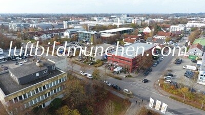 Luftbildfoto, Luftaufnahme, Luftbild, Foto mit Drohne, München, Foto von oben, Industriegebiet, Unterschleissheim, Wohngebiet,