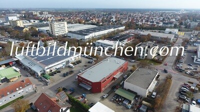 Luftbildfoto, Luftaufnahme, Luftbild, Foto mit Drohne, München, Foto von oben, Industriegebiet, Unterschleissheim, Wohngebiet,