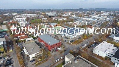 Luftbildfoto, Luftaufnahme, Luftbild, Foto mit Drohne, München, Foto von oben, Industriegebiet, Unterschleissheim, Wohngebiet,