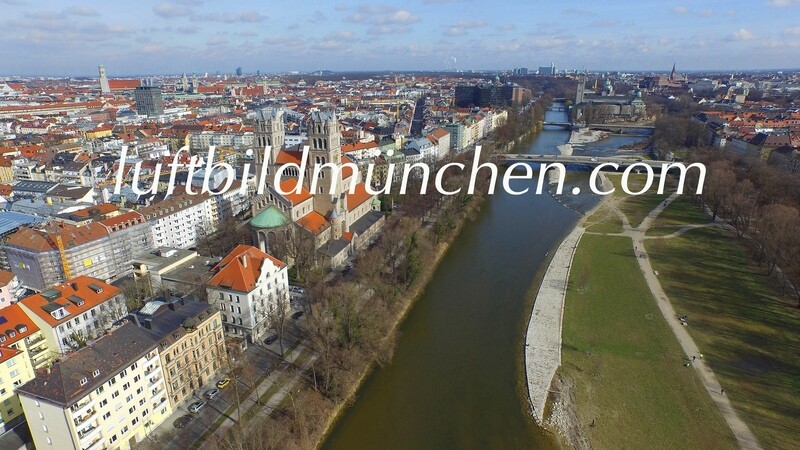 Luftbildfoto, Luftaufnahme, Luftbild, Foto mit Drohne, München, Foto von oben, Innenstadt, Bürogebäude, Wohngebiet, Maximiliankirche, Isar, Deutsches Museum