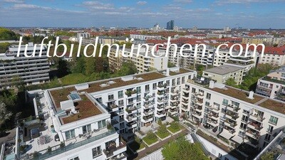 Luftbildfoto, Luftaufnahme, Luftbild, Foto mit Drohne, München, Foto von oben, Innenstadt, Schwabing, Olympiaturm, Wohngebiet, Nordschwabing