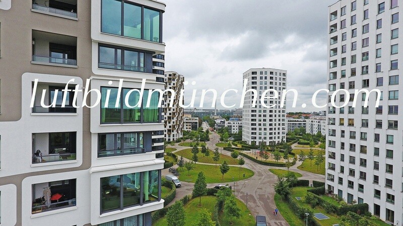 Luftbildfoto, Luftaufnahme, Luftbild, Foto mit Drohne, München, Foto von oben, Wohngebiet, Hochhaus, Carola Neher Strasse, Neubaugebiet, Obersendling,