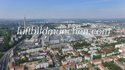 Luftbildfoto, Luftaufnahme, Luftbild, Foto mit Drohne, München, Foto von oben, Wohngebiet, Milbertshofen, BMW, Olympiaturm, Moosach, BMW Werk, BMW Welt
