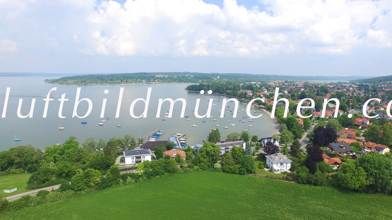 Bayern, Herrsching, Ammersee, Bucht, See, 5 Seen Land, Natur, von Oben, Drohnenfoto, Luftbild