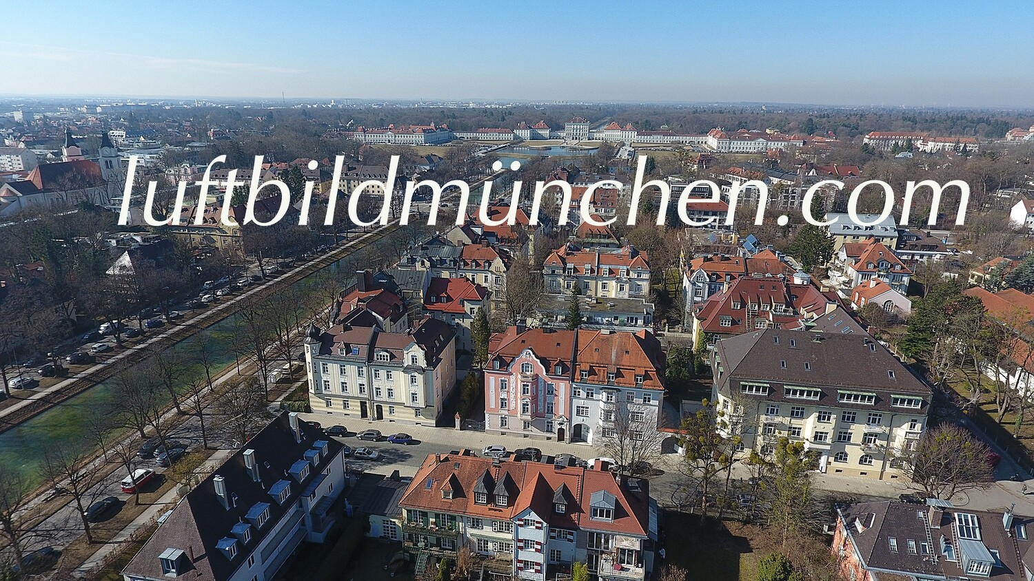München, Bayern, Oberbayern, Wohngebiet, Nymphenburg, Schloss Nymphenburg, Nymphenburger Kanal, Olympiaturm,