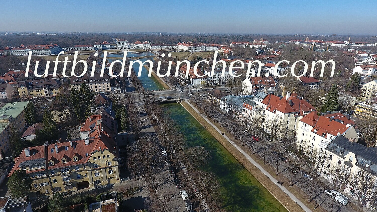 München, Bayern, Oberbayern, Wohngebiet, Nymphenburg, Schloss Nymphenburg, Nymphenburger Kanal, Olympiaturm,