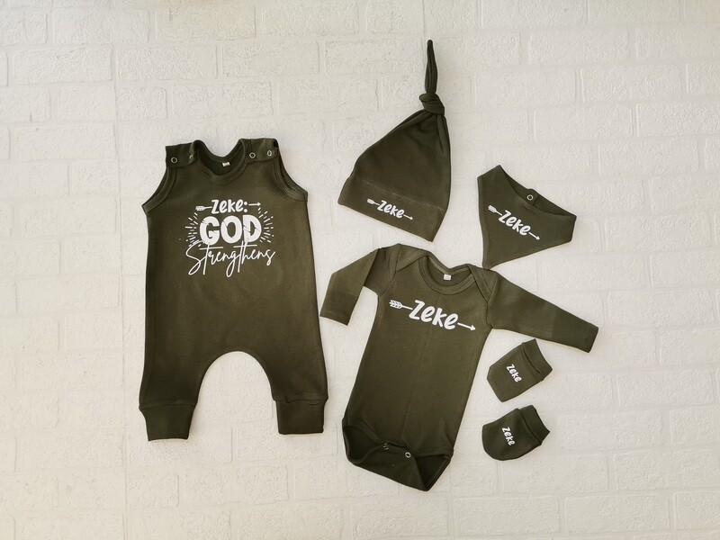 Romper, Vest, Hat, Bib and mittens set