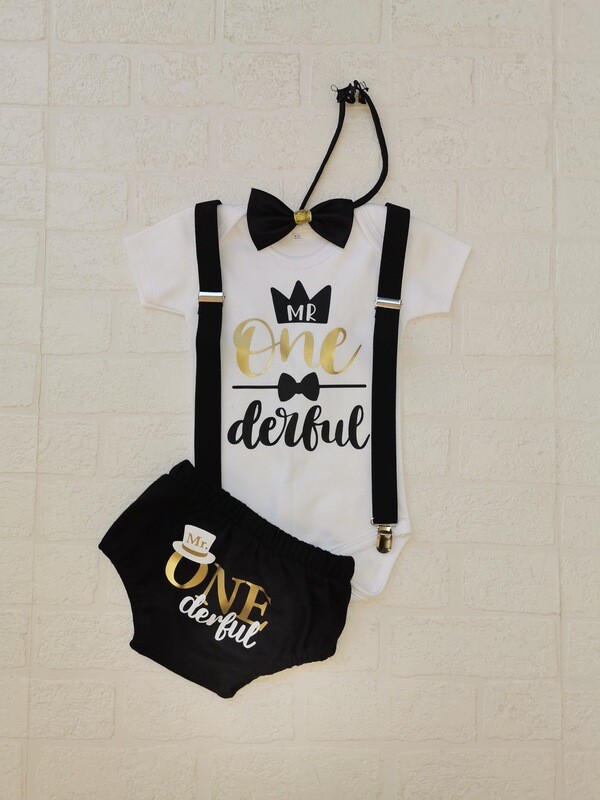 Boys Suspenders, Bloomers, bowtie and vest set