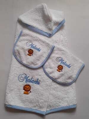 Personalised Hooded towel, facecloth and burp towel set - baby (2 weeks lead time)