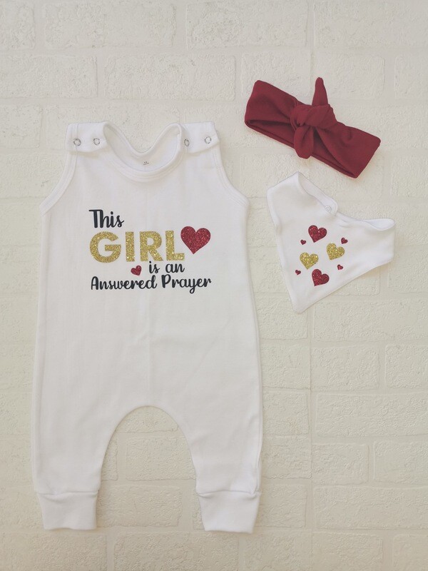Romper, Bib and headbow set
