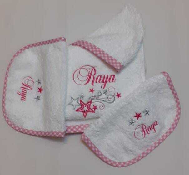 Personalised Hooded towel, facecloth and burp towel set - baby (2 weeks lead time)