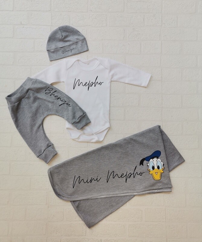 Baby blanket, Pants, vest and hat set