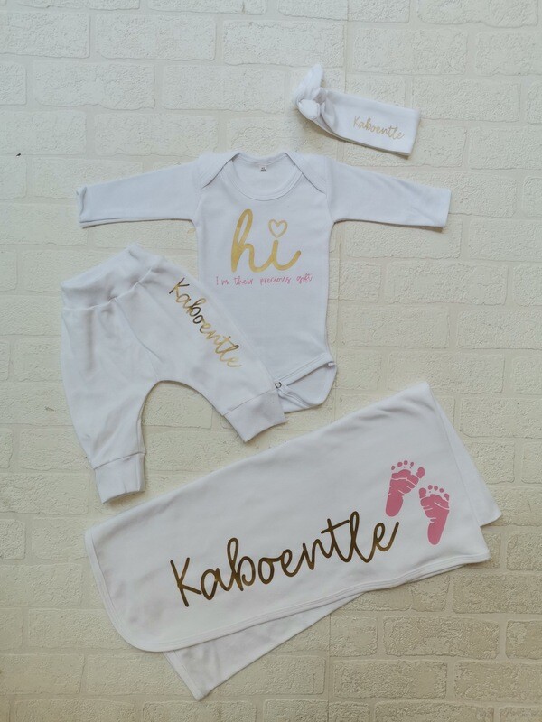 Baby blanket, Pants, Vest and headbow set
