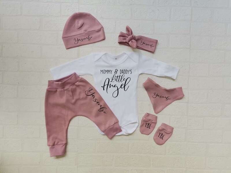 SALE Pants, Long vest, Hat, headbow, mittens and bib set