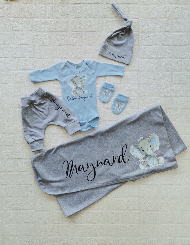 Large blanket, pants, vest, hat and mittens set