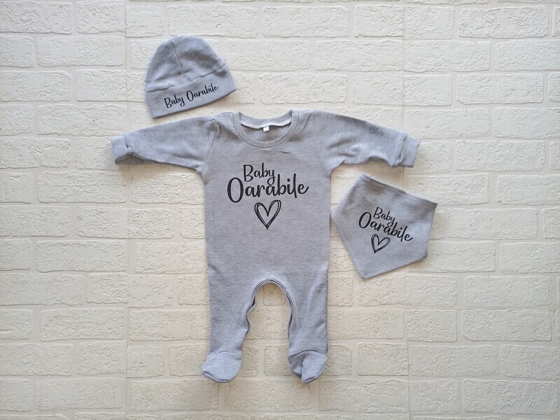 Babygrow, hat and bib set
