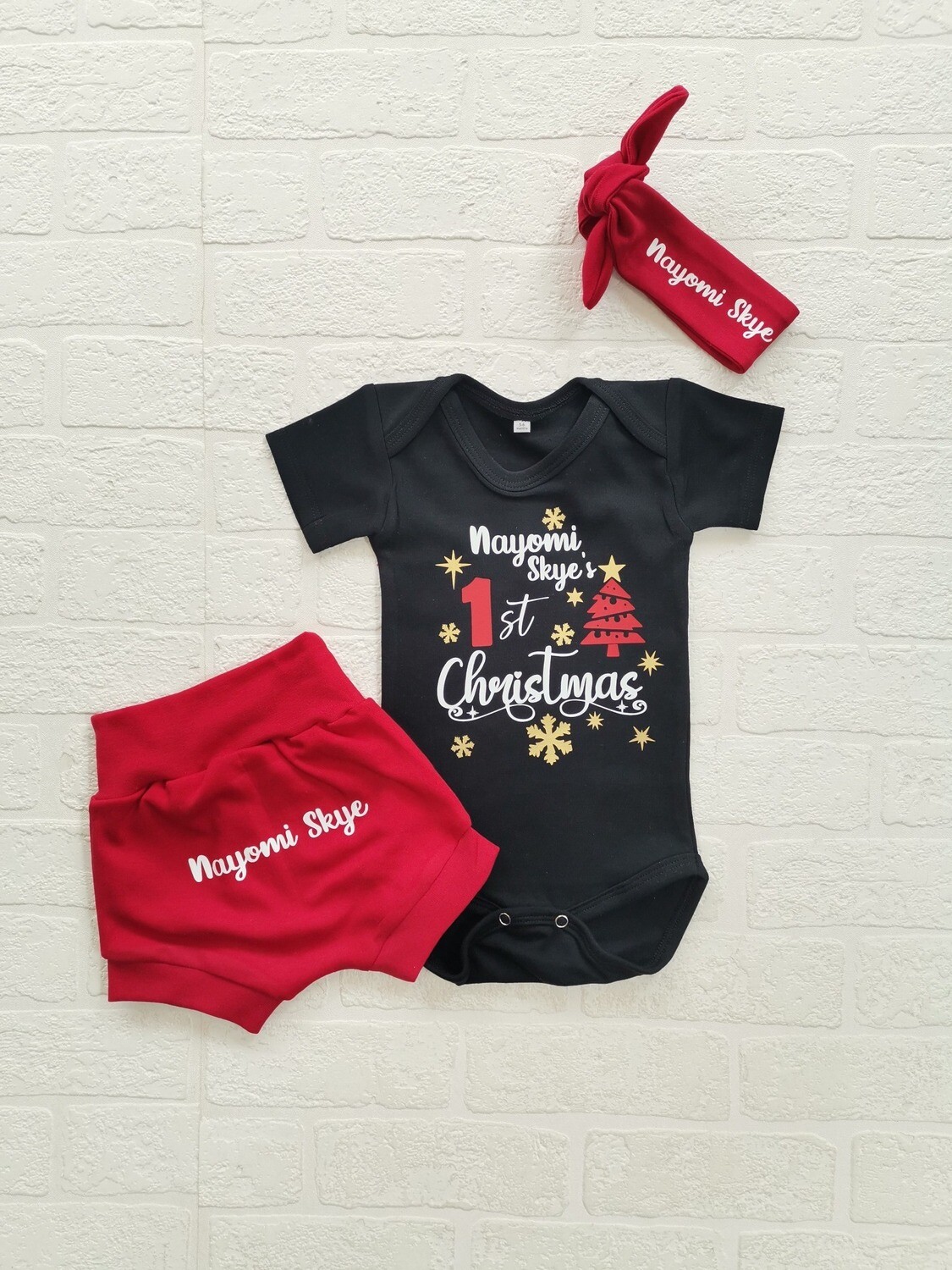 Girls Christmas Shorts, vest and headbow set