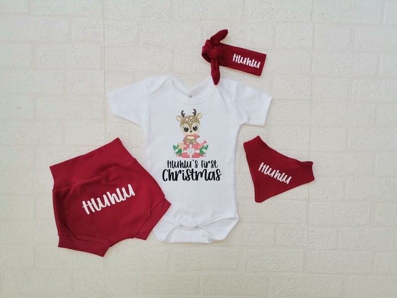 Christmas shorts, vest, headbow and bib set