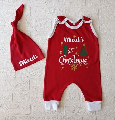 My first Christmas Red and White Romper and Hat set