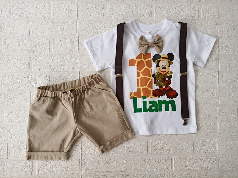 Boys Tshirt, shorts, suspenders and bowtie set