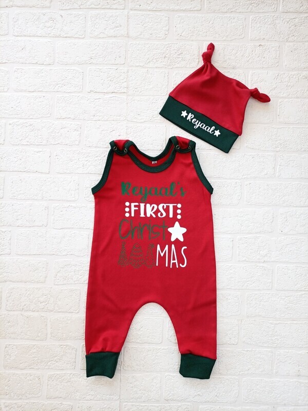 Red and Green Christmas Romper and Hat set