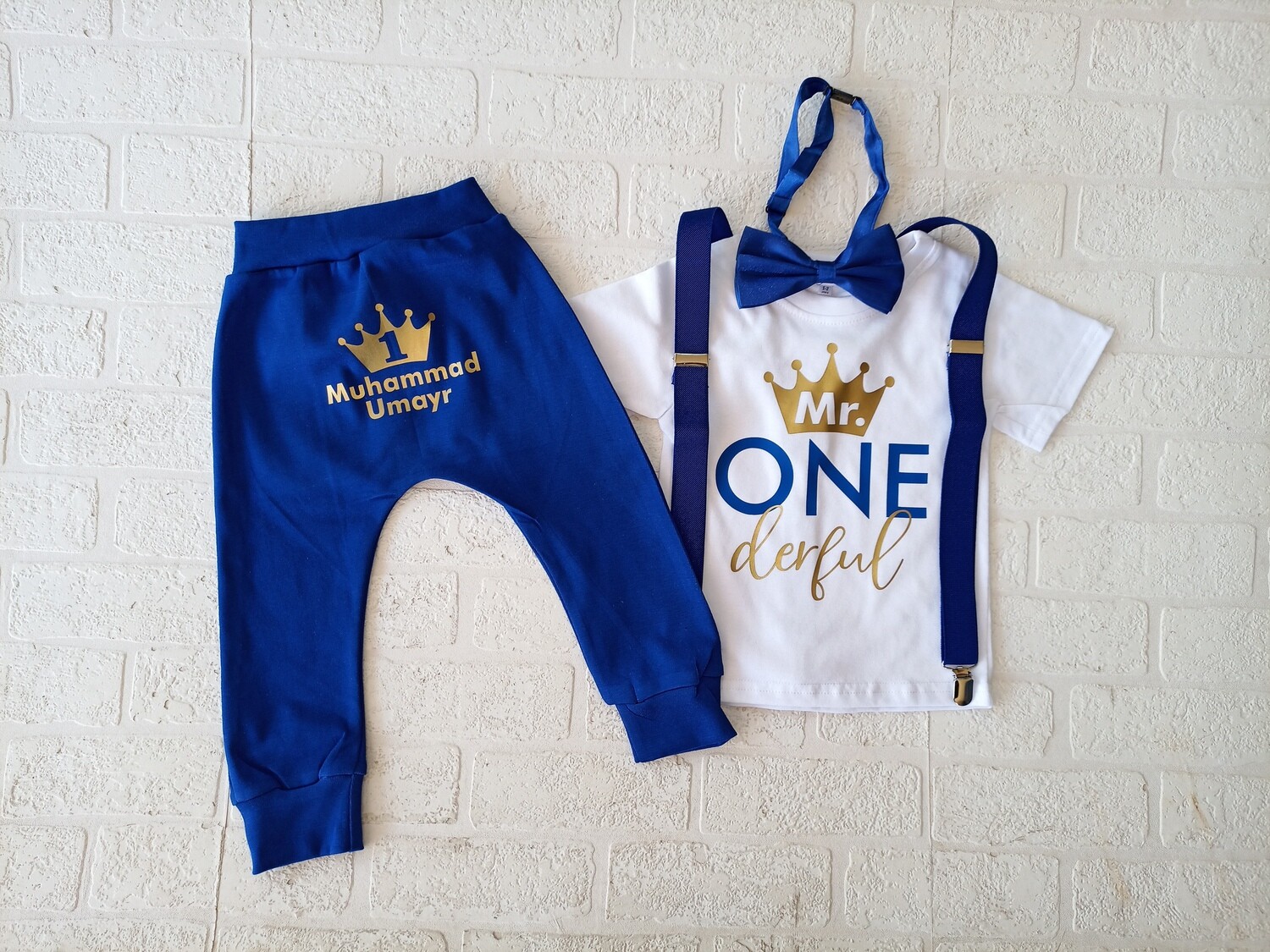 Boys Tshirt, suspenders, pants and bowtie set